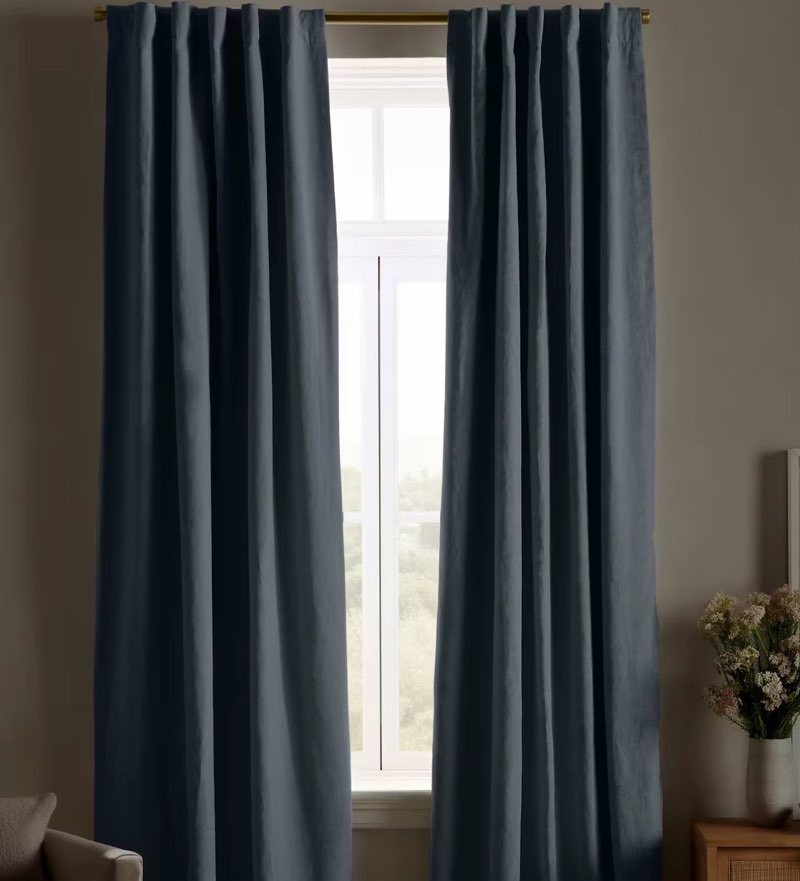 Quince European Linen True Blackout Curtain - Single Panel, 96x96, Chambray