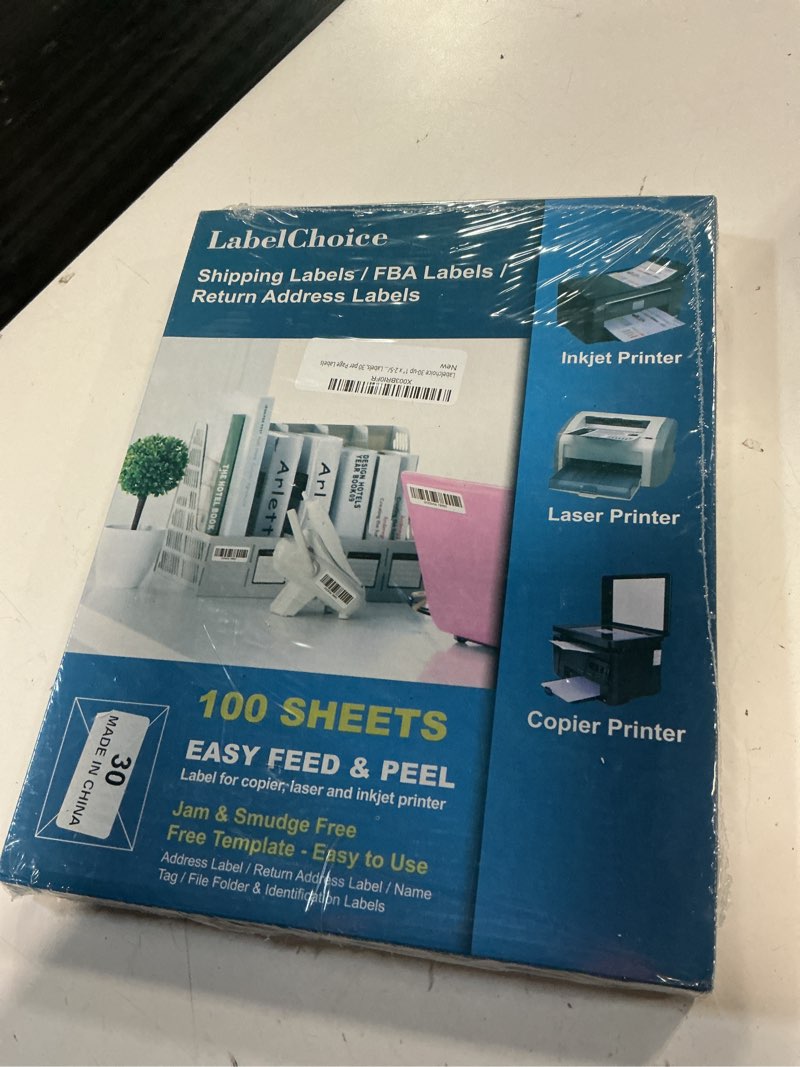 Condition photo showing New/Like New for 100 sheets 3000 pcs 30-up 1" x 2-5/8" shipping address fba labels for laser & inkjet printers, 30 up labels 1 x 2-5/8 on us letter,30 per sheet return address stickers, 30 per page