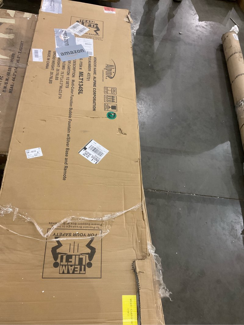 Condition photo showing New/Like New for Alpine Corporation MLT134SL Indoor Floor Bubble Wall Water Fountain with Color-Changing LED Lights and Remote, 72", Silver 72" H - Silver Color Changing