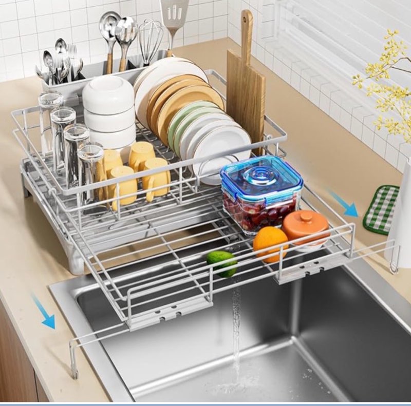 item similar)))dish drying rack - expandable rack, large capacity dish drainer for kitchen counter, rust-proof with utensil