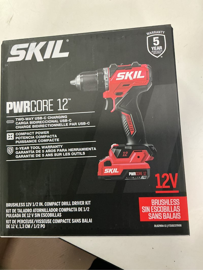 Condition photo showing New/Like New for SKIL 12V Brushless Cordless 1/2-Inch Compact Drill Driver Kit Including 2.0Ah USB-C Battery and 20W Charger - DL6290A-11
