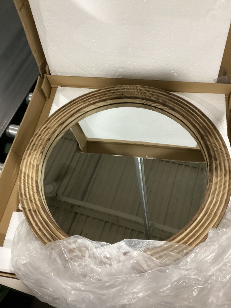 Condition photo showing Good Condition for losour round mirror, farmhouse decor solid wood frame wall circle mirror, decorative mirrors for bathroom over sink, living room, entryway,bedroom, entryway, hallway,foyer (1, brown, 20" l x 20" w) 20"l x 20"w brown 1