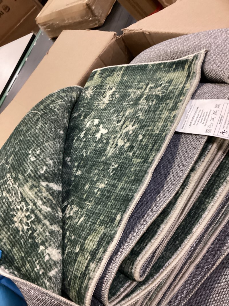 Condition photo showing Good Condition for 10x14 Washable Area Rugs for Living Room, Green Vintage Boho Large Rug for Bedroom Dining Room Office, Distressed Floral Floor Carpet Soft Non Slip Low Pile Farmhouse Indoor Mat 10' x 14' (Rectangular) Dark Green