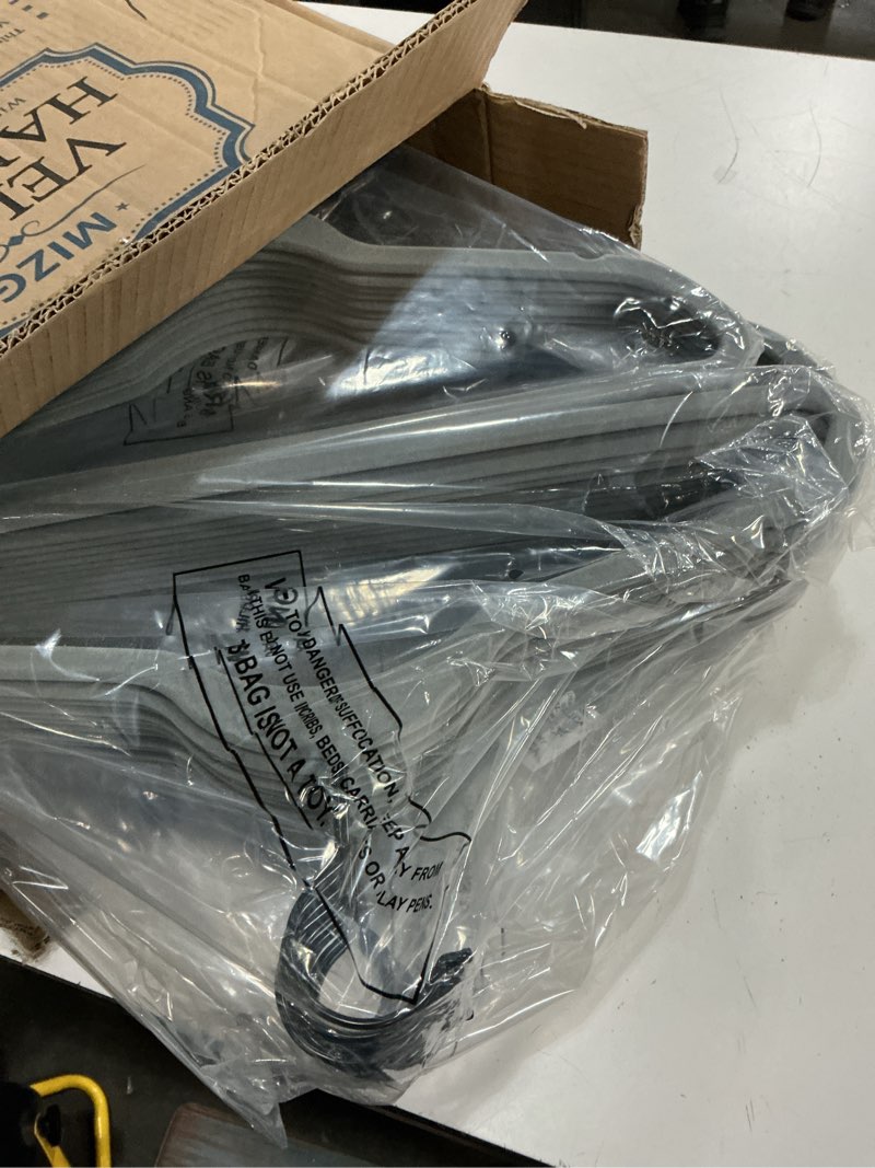 Condition photo showing New/Like New for mizgi premium velvet hangers (50 pack) heavy duty - non slip felt - gray suit hangers with black coated hooks - space saving clothes gray/black 50-pack