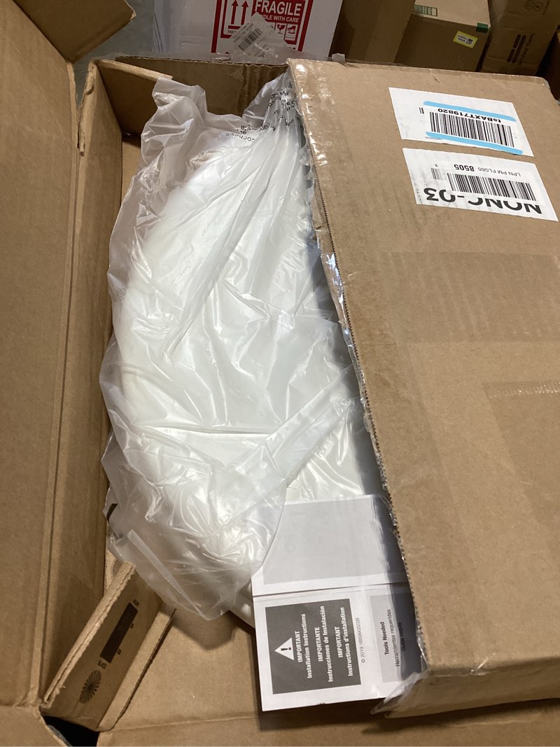 Condition photo showing As Is for mayfair linden slow close toilet seat, non slip heavy duty wood, easy install, round, white round traditional hinge