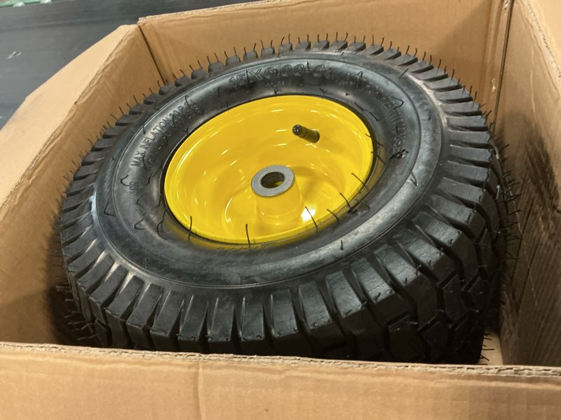 Condition photo showing Good Condition for ar-pro exact replacement 15" x 6.00-6" front tire and wheel assemblies compatible with john deere riding mowers 100 and d100 series - 3" centered hub and 3/4" bushings, 4ply pneumatic (set of 2) 15 x 6.00-6" pneumatic (centered hub) yellow