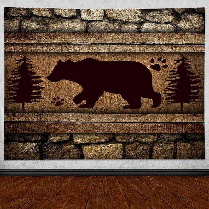 lshymn rustic lodge bear tapestry, bear farmhouse cabin tapestries 80''x60'' polyester fabric wall hanging decoration gtlsmn134
