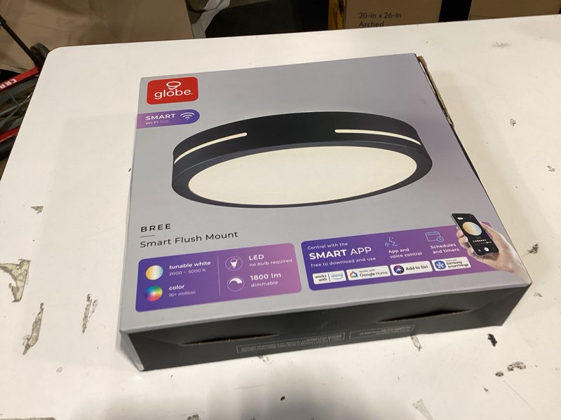 Condition photo showing Good Condition for  globe electric bree 15-in matte black indoor smart led rgbw flush mount light with plastic shade