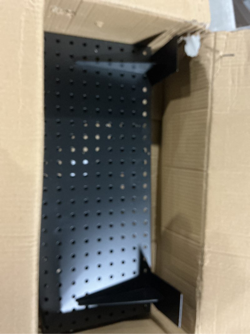 Condition photo showing As Is for slatwall shelf 24 inch, slatwall accessories for retail, garage, home storage, heavy duty slat wall hanging shelf black