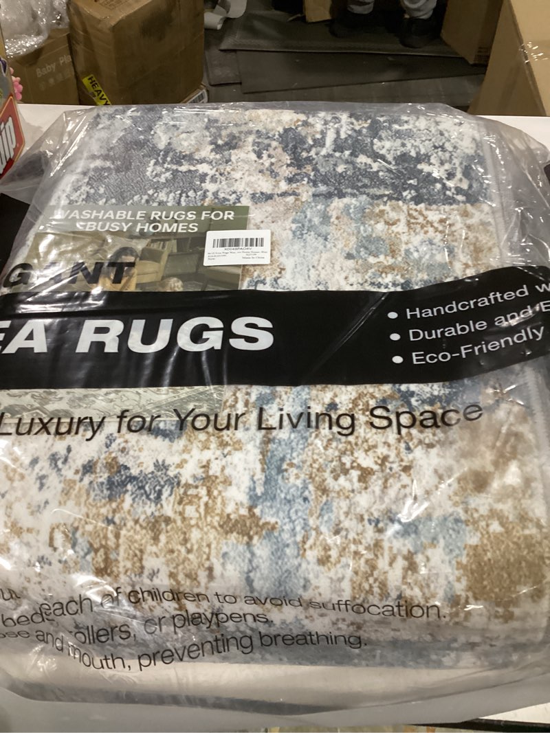 Condition photo showing New/Like New for 8x10 area rugs washable rug: living room large soft abstract modern stain resistant indoor floor carpet low pile machine washable accent rug for bedroom dining room kitchen nursery office home- blue blue 8' x 10'