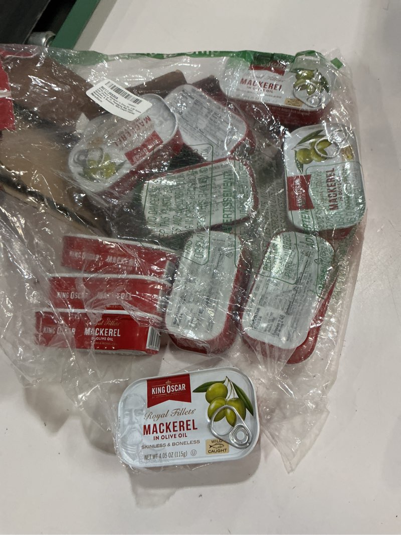 Condition photo showing Good Condition for (best  y jan 12-2031) king oscar mackerel in olive oil, 4.05 ounce can (pack of 12, packaging may vary), skinless & boneless, wild caught canned mackerel mackerel fillets in olive oil 4.05 ounce (pack of 12)