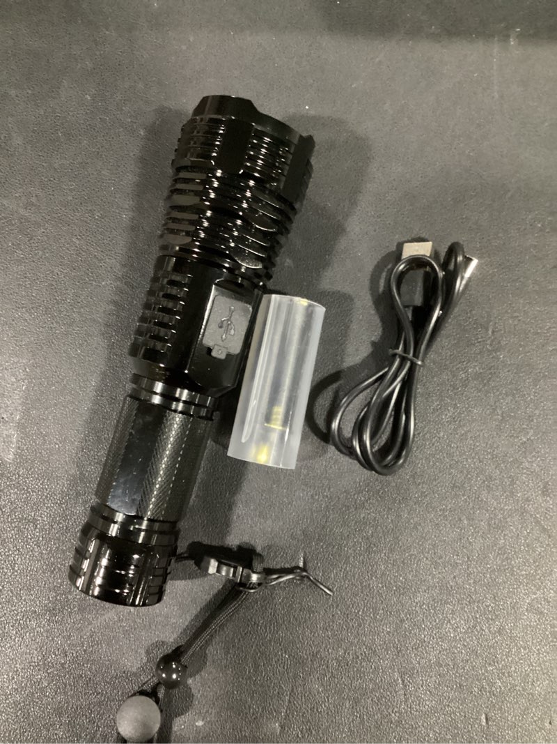 Condition photo showing As Is for Flashlights High Lumens Rechargeable, 10000LM LED Super Bright Flash Light, Zoomable Linternas with LCD Digital Display, 5 Mode, Waterproof, Powerful Tactical Flashlight for Emergencies Camping Gift Black