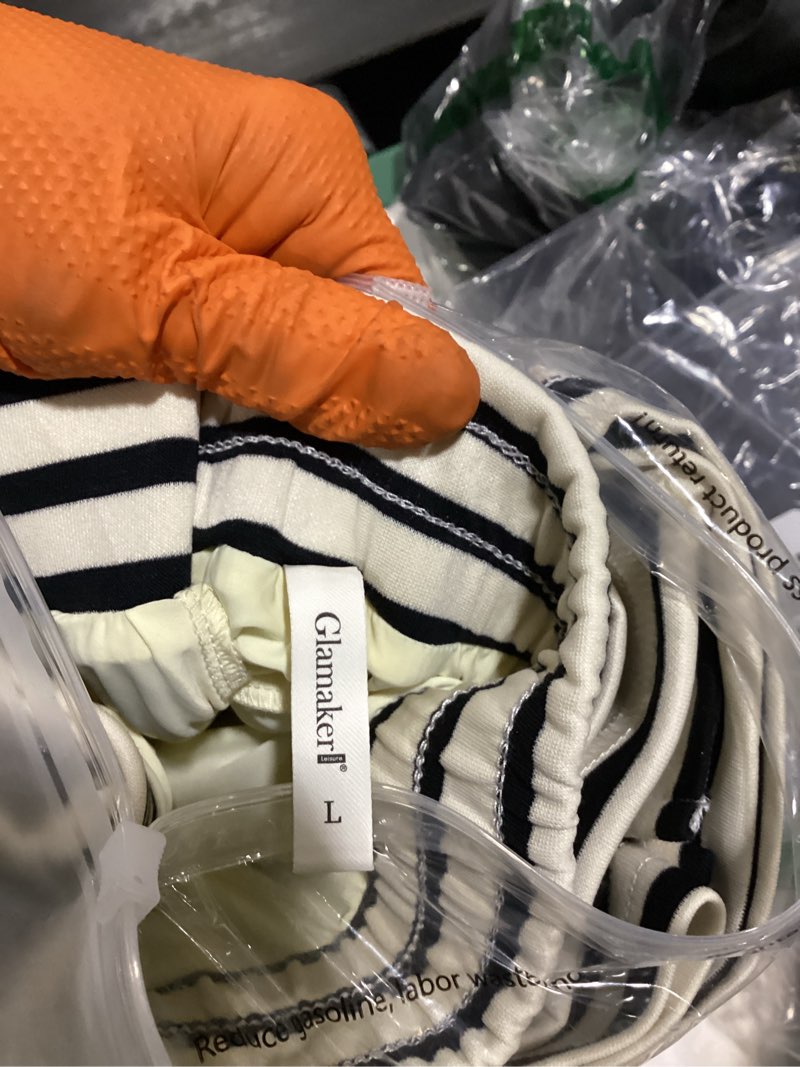 Condition photo showing New/Like New for glamaker summer 2 piece short skirt sets for women striped sleeveless tennis skorts travel vacation outfit 2026 large black white