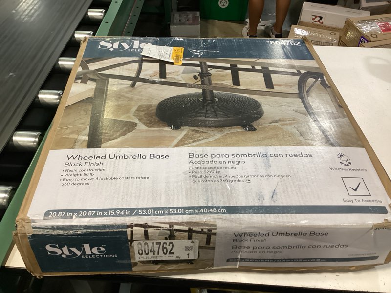 Condition photo showing New/Like New for style selections umbrella base black patio umbrella base