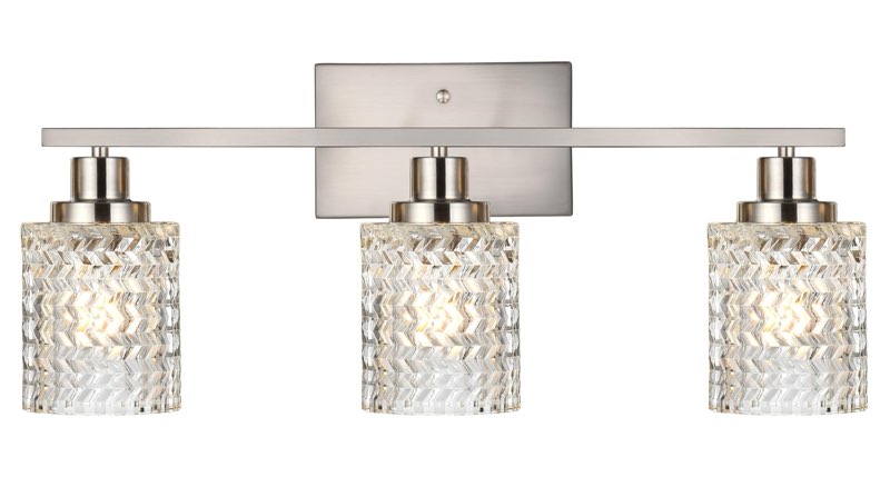 MELUCEE 3-Light Bathroom Light Fixtures Brushed Nickel, Farmhouse Vanity Lighting with Ribbed Clear 