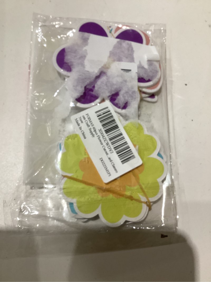 Condition photo showing Good Condition for foimas 60pcs flower cutouts,3 in spring flower shaped paper cutouts double sided flowers for spring bulletin board classroom craft supply green