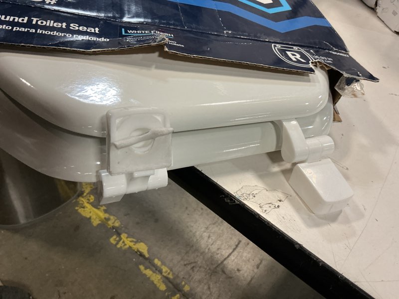 Condition photo showing As Is for Project Source Wood White Round Toilet Seat