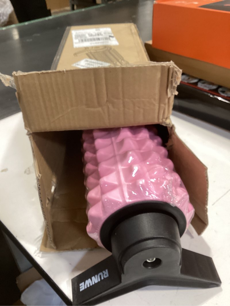 Condition photo showing Good Condition for RUNWE Foam Roller with Stand - Bracket Foam Roller for Back Pain, 21 inch Trigger Point Deep Tissue Massage Roller, Medium Density Grid Bracket Foam Rollers, Leg Roller for Muscles Deep Tissue