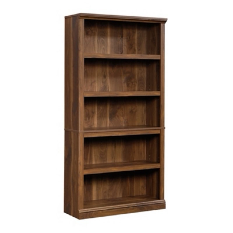 sauder 5 tier book shelf wooden bookcase multipurpose bookshelf for home office, living room, in gra