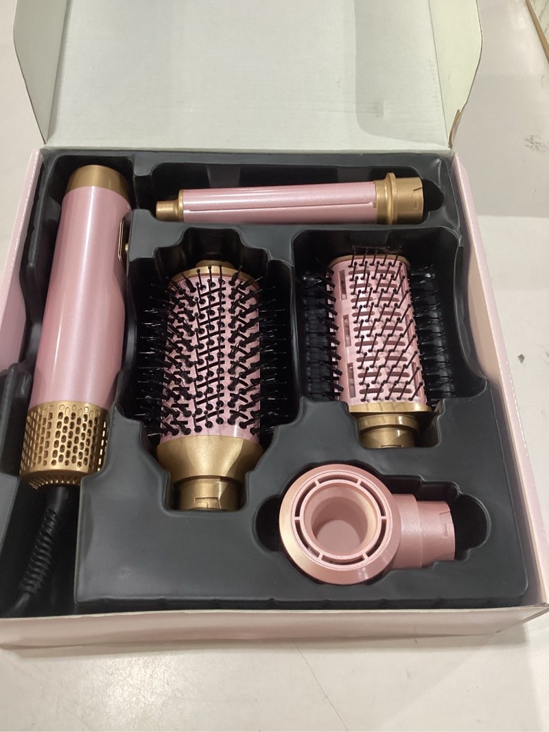Condition photo showing Good Condition for 5 in 1 blow dryer brush set, upgrade hair dryer & blow dryer brush & air curling wrap & paddle brush, detachable hot air brush styling tools, high speed travel hair volumizer straightener curler pink