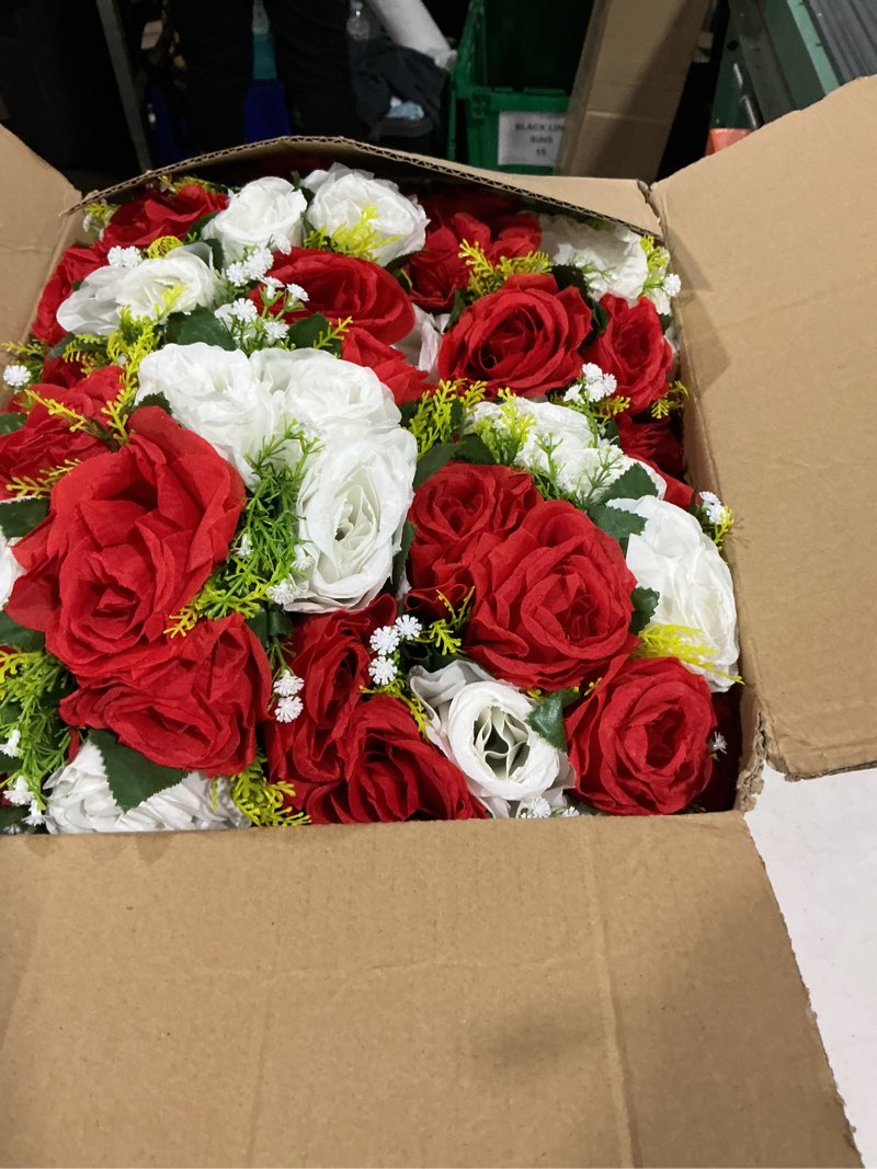 Condition photo showing As Is for roses artificial flowers pink bouquets box set for diy bridal wedding shower decorations fake floral arrangements for party table centerpieces home decor indoor outdoor dusty blush 19pcs