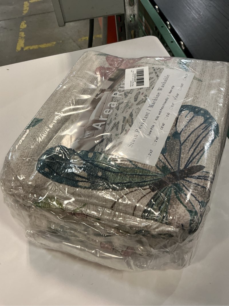 Condition photo showing New/Like New for Insect Floral Area Rug for Living Room 6x9 Machine Washable Area Rug Non-Slip Low Pile Large Bedroom Rug Stain Resistant Throw Rug Carpet for Nursery Dining Room Kids Playroom Office Beige 6' x 9' (Rectangular) Beige