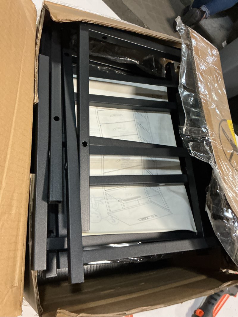 Condition photo showing As Is for somdot black nightstand with charging station and led light for bedroom, tall 5 drawers dresser with fabric bins for bedside kids dorm room closet laundry entryway, black 11.8"d x 15.7"w x 39.8"h (5 drawers) black 1
