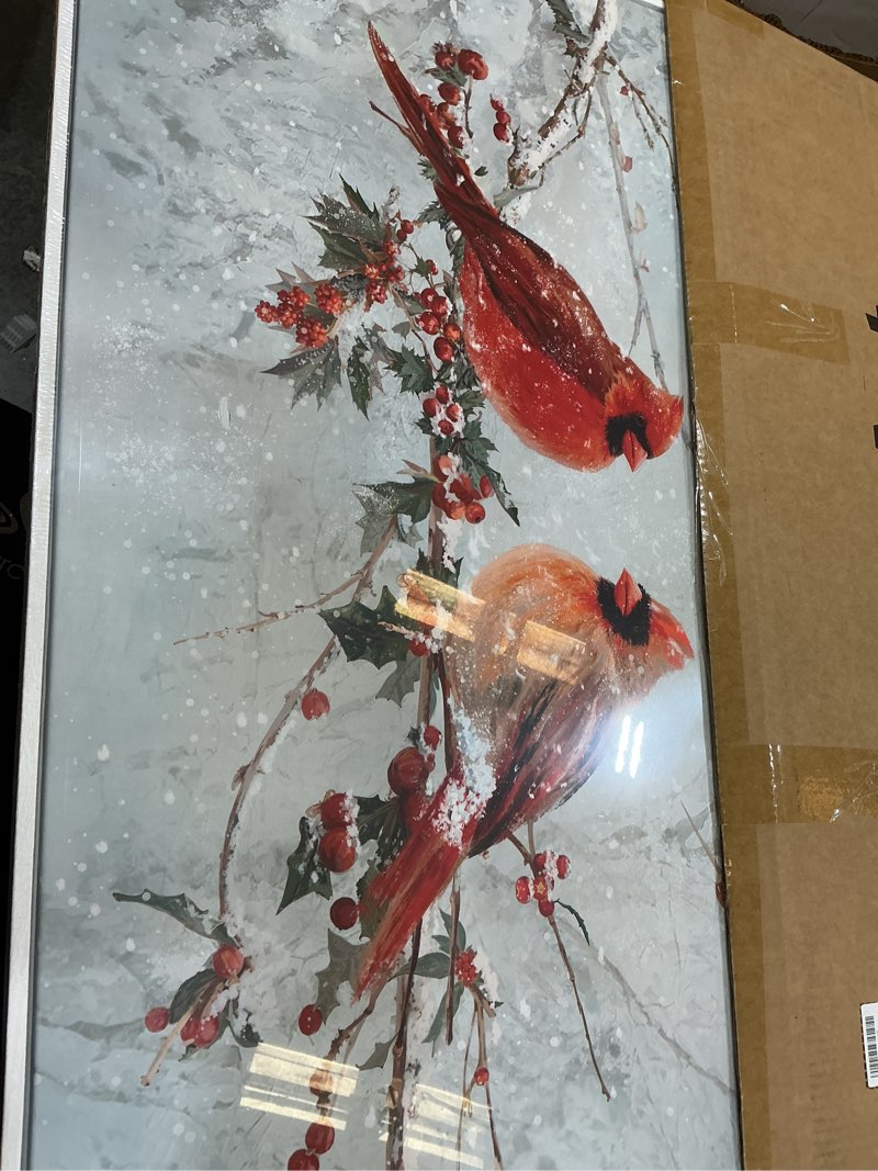 Condition photo showing Good Condition for framed modern red bird landscape wall art, large nature animal canvas prints paintings artwork for walls, cardinal farmhouse pictures for living room bedroom dining room hallway wall decor 24x36 in 36"l x 24"w red bird