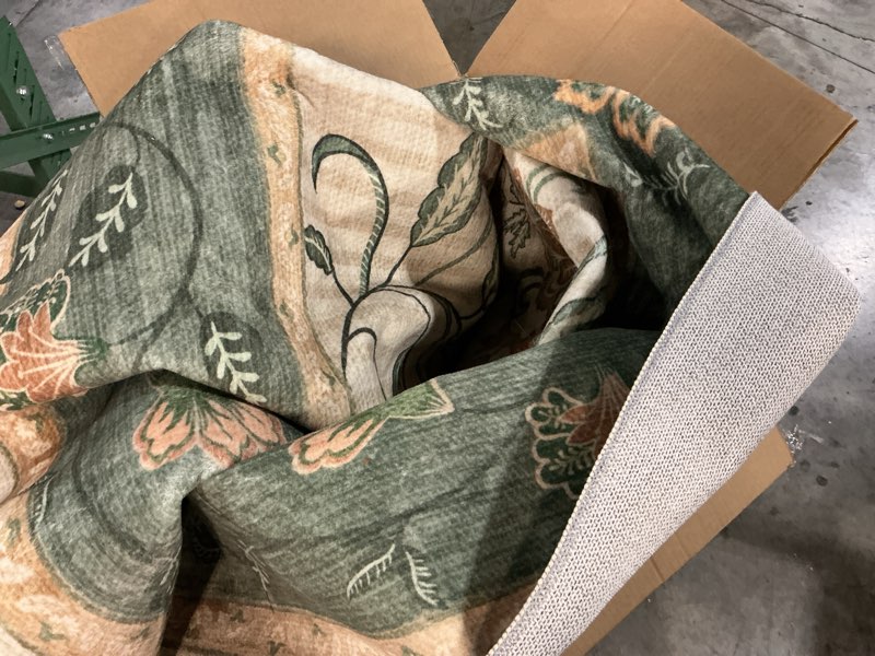 Condition photo showing Good Condition for Washable Floral Bird Rugs for Living Room - Sage Green 8x10 Area Rugs for Bedroom Under Bed, Dining Room Kitchen Table Rug for Under Table, Nature Botanical Decor, Stain Resistant Non-Slip 8' x 10' (Rectangular) Sage Green