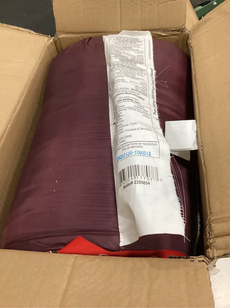Condition photo showing As Is for coleman autumn glen 50°f sleeping bag, lightweight sleeping bag with no-snag zipper & storage stuff sack, machine washable for easy cleaning, great for camping, sleepovers, & guests pfas-free 50°f