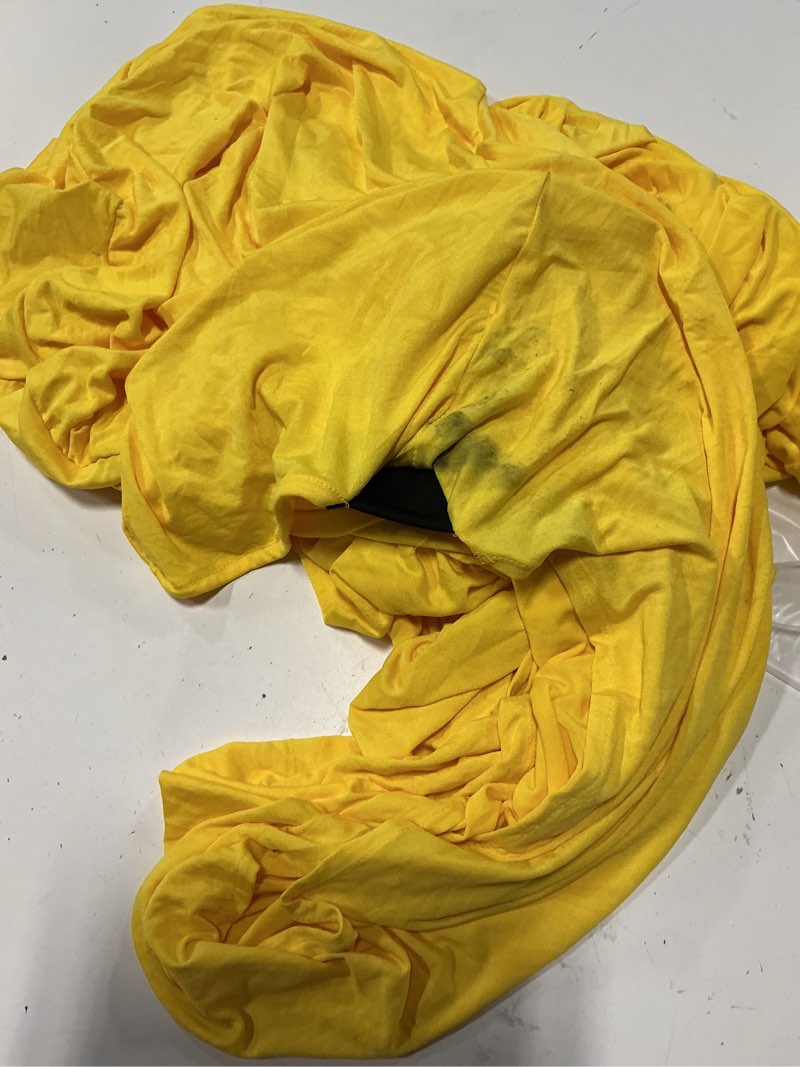 Condition photo showing As Is for obstal 6ft stretch spandex table cover for standard folding tables - universal rectangular fitted tablecloth protector for lemonade stand, wedding, banquet & party, 72l x 30w x 30h inches, yellow, 2pc yellow 6 ft | 2 pack