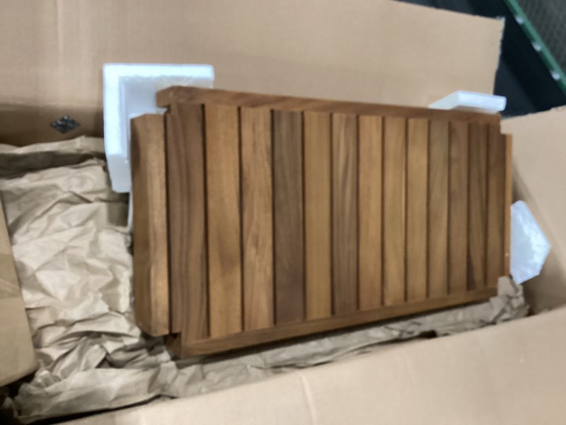 Condition photo showing New/Like New for aquateak 12" original sula rectangle teak bathroom stand - shower stand with 3 tier shelf - durable water resistant shower organizer - space-saving storage shelves with anti-slip feet