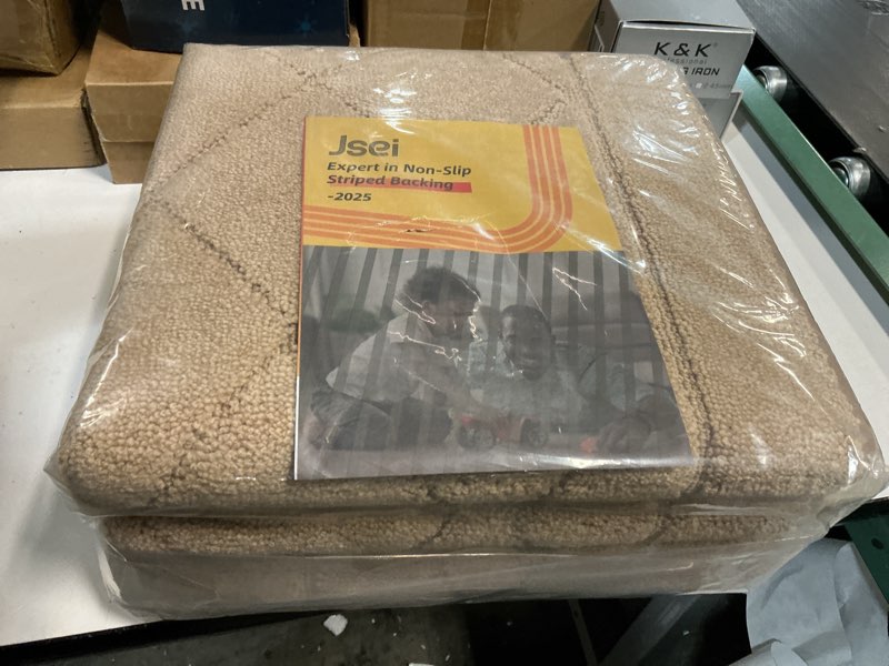 Condition photo showing New/Like New for JSEI Non-Slip Bathroom Rugs, Self Adhesive No Sliding Bath Rugs Set of 2, Machine Washable Absorbent Bath Mat Set for Tub Shower & Single Sink 20”x32”+20”x48”, Beige, Diamond Pattern Beige 20''x32''+20''x48''(Diamond Pattern)