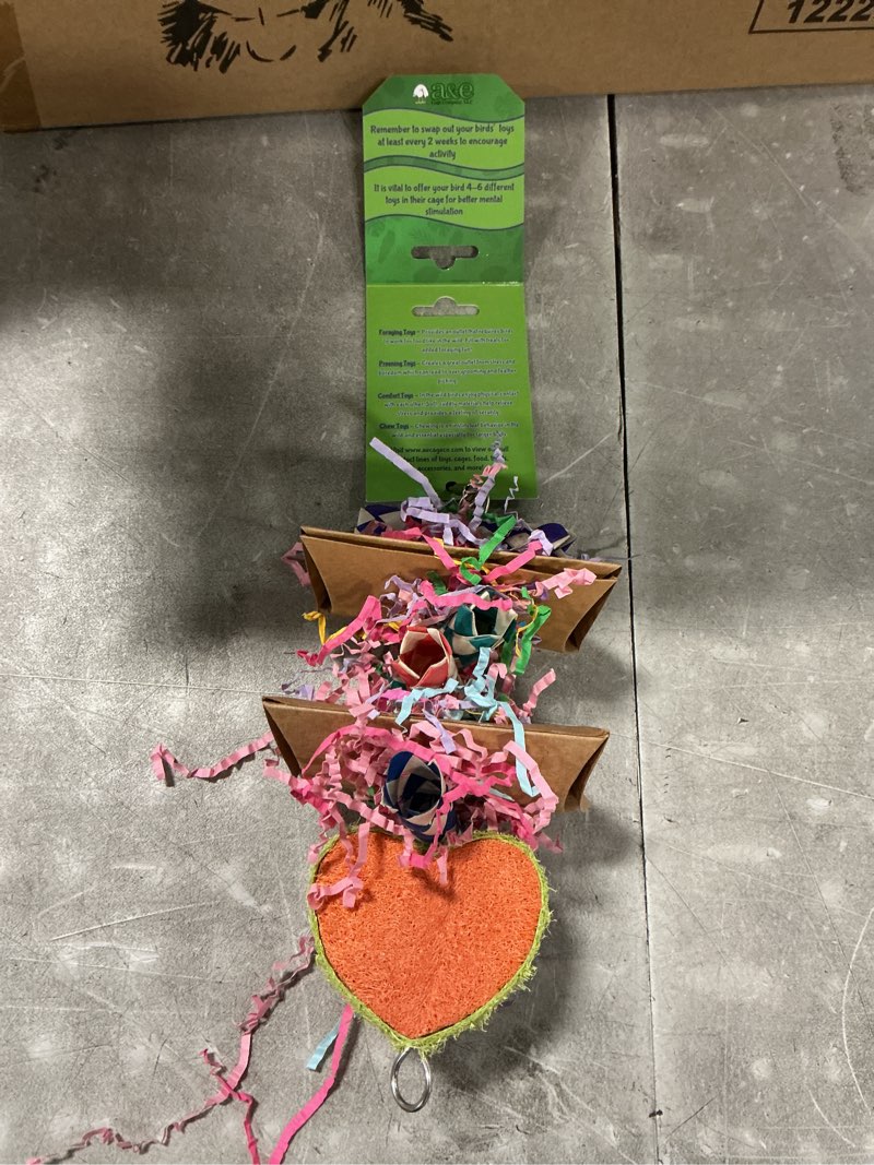 Condition photo showing New/Like New for A&E Cage Company Happy Beaks Lots of Love Bird Interactive Toy