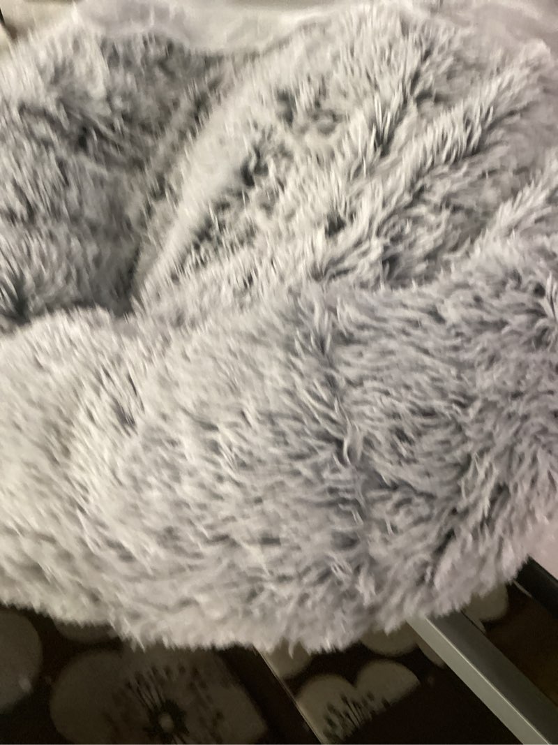 Condition photo showing As Is for bedfolks calming donut dog bed, 36 inches round fluffy for large dogs, anti-anxiety plush, machine washable (dark grey, large) 36.0"l x 36.0"w x 8.0"th dark grey