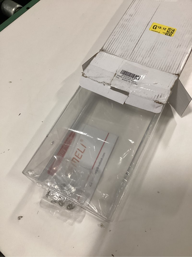 Condition photo showing Good Condition for FEMELI 2 PCS 24" Acrylic Floating Shelves, Clear Shelf for Display, Plant, Perfume, Book in Bedroom Living Room Office, 5mm Thick Wall-Mounted Acrylic Shelves for Wall 24 inch