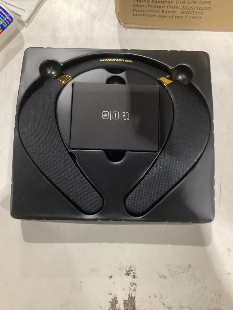 Condition photo showing Good Condition for monster boomerang neckband bluetooth speaker, neck wireless wearable speaker with 12h playtime, true 3d stereo sound, portable soundwear, ipx7 waterproof, for home sport outdoor black golden