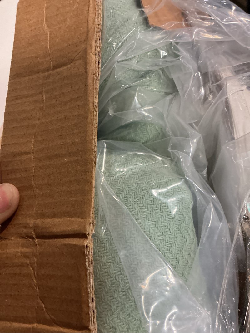 Condition photo showing New/Like New for bedsure gentlesoft 100% cotton blanket king size for bed - breathable and lightweight, soft cozy textured herringbone woven blanket for summer spring, sage green, 108x90 inches 03 - sage green king