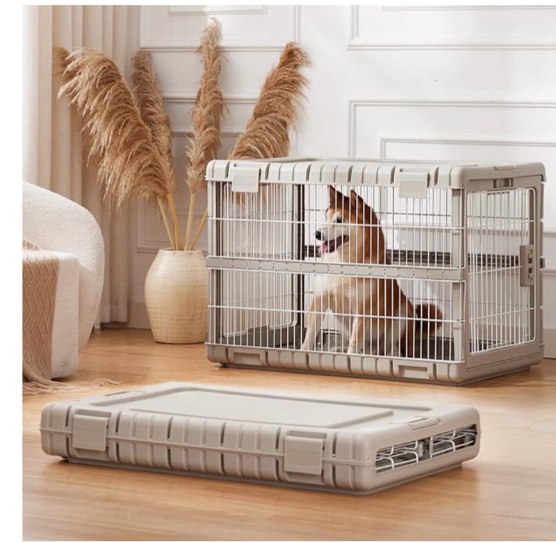 foldable dog crate for large dogs - 36" l collapsible dog kennel no tools required with 4 sides steel cage for dogs indoor, portable carrier with 2 smooth wheels for travel