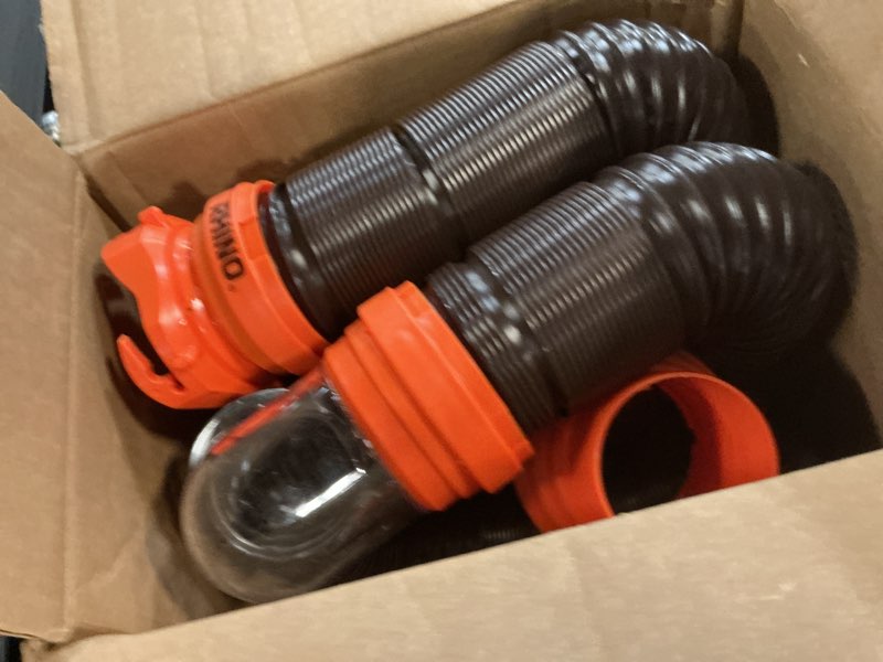 Condition photo showing Good Condition for Camco RhinoFLEX 15-Ft RV Sewer Hose Kit - Features Clear Elbow Fitting w/Removable 4-in-1 Adapter - Connects to 3” Slip or 3”/3.5”/4” NPT Threaded Sewer Connection (39770) 15' Rhino Sewer Hose