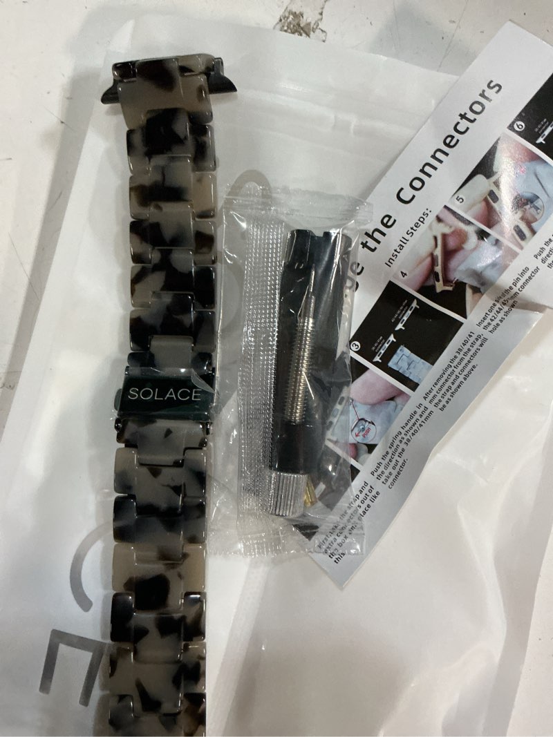 Condition photo showing New/Like New for solace bands lightweight perma watch band - universal fit for apple watch bands for women & men, iwatch bands for 38mm 40mm 41mm 42mm 44mm 45mm 49mm ultra, se, series 11 10 9 8 7 6 5-1 (matte solid) cloudy/black hardware 38/40/41/42/44/45mm