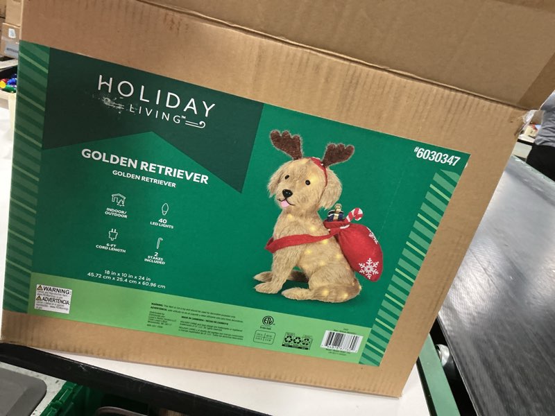 Condition photo showing Good Condition for Holiday Living 2-ft LED Retriever with Backpack Decoration in the Outdoor