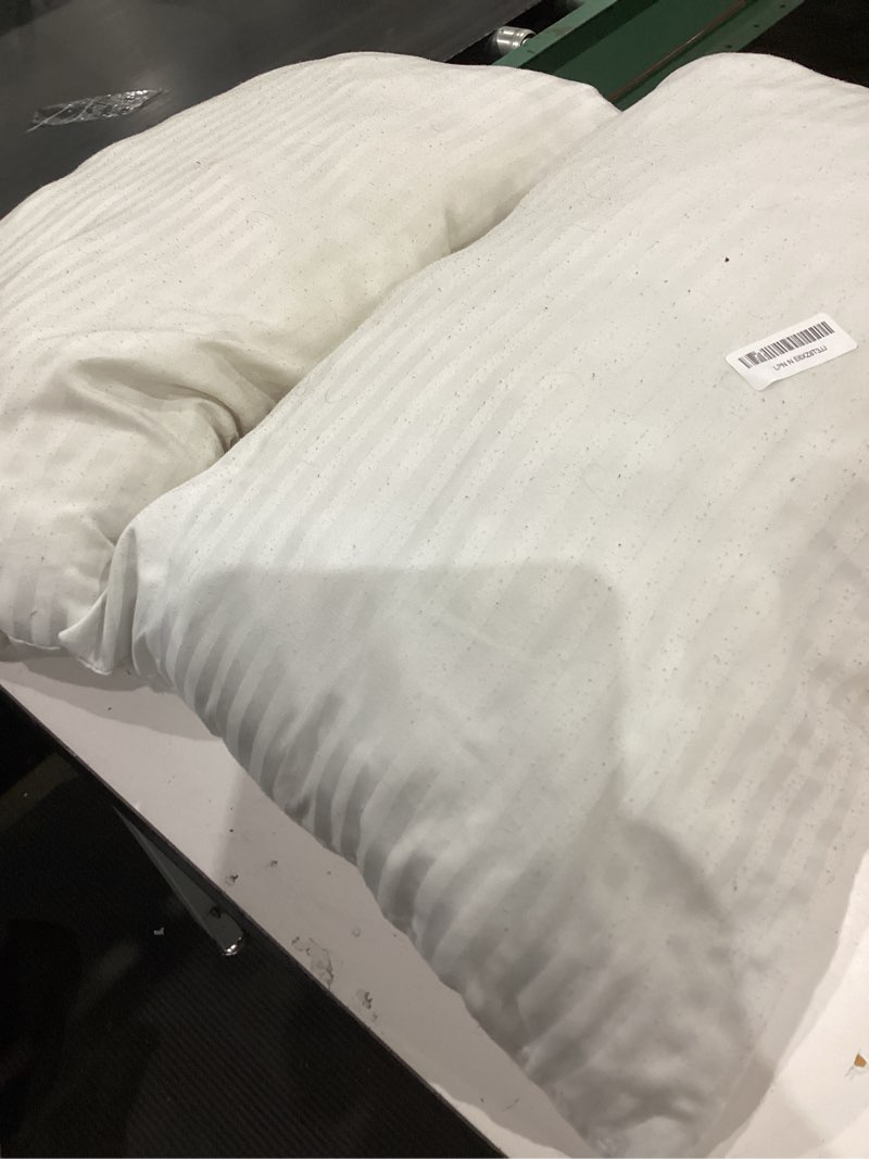 Condition photo showing As Is for luxury plus queen pillows set of 2  pillows for sleeping with cotton cover,hotel pillows for side back & stomach sleepers, down alternative microfiber soft plush washable queen