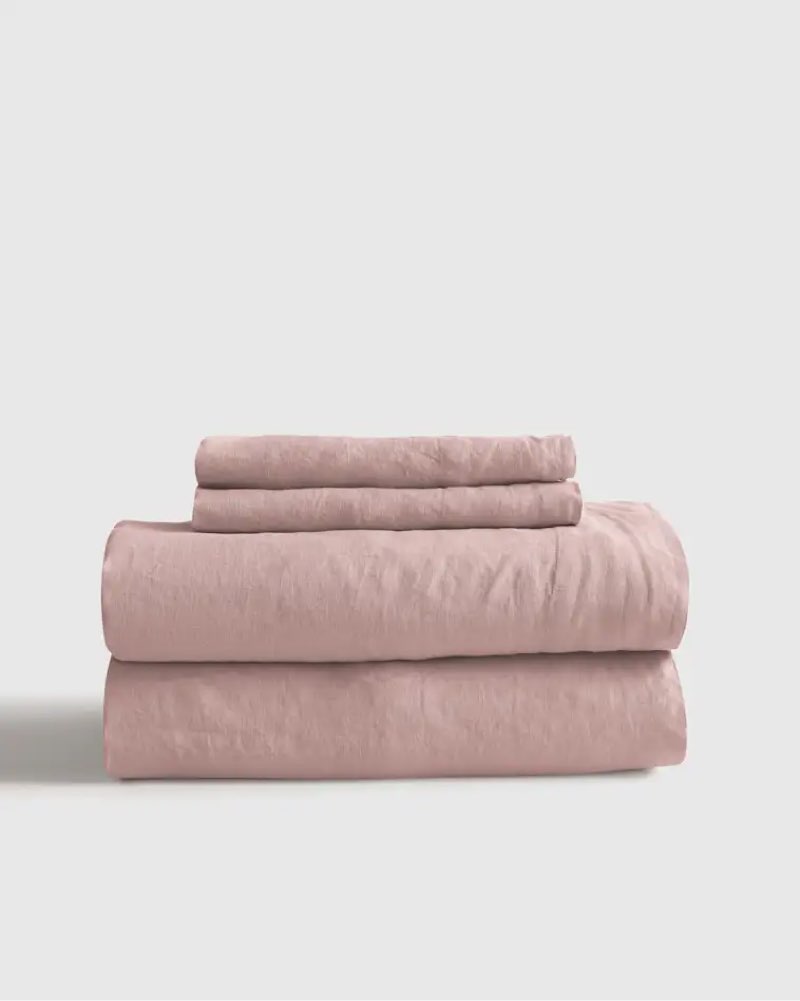 quince european linen sheet set, queen, dusty mauve