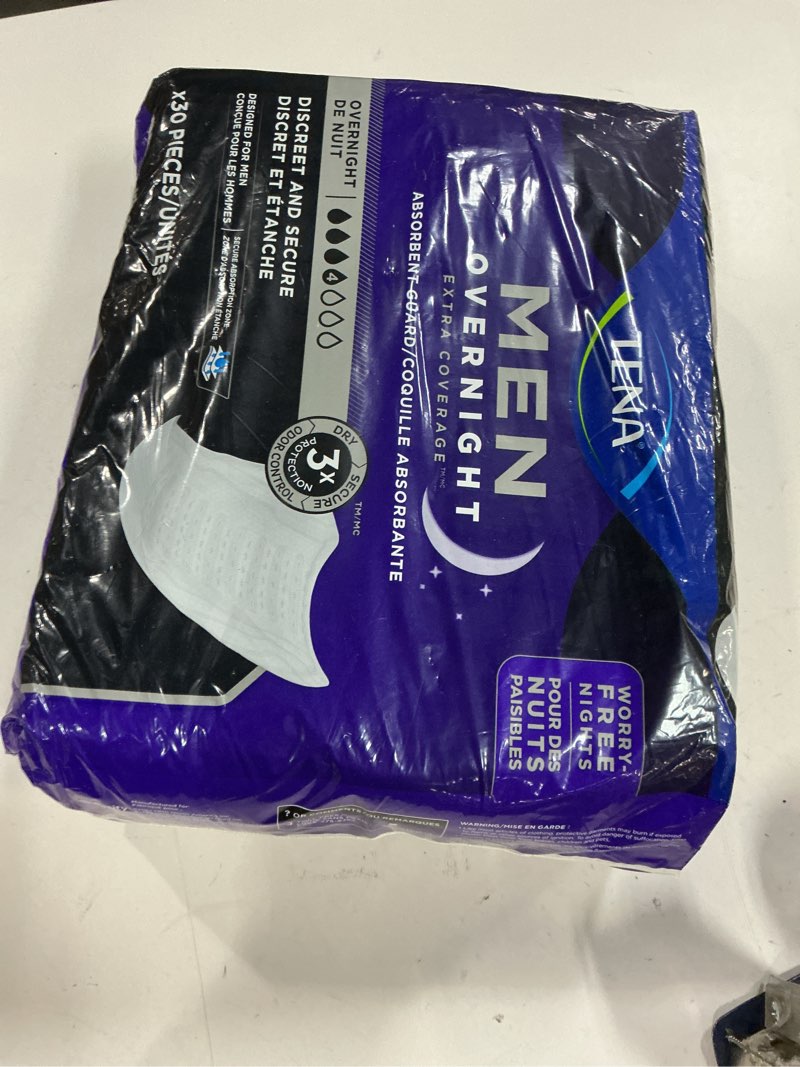 Condition photo showing New/Like New for tena men overnight incontinence protective guard, bladder control, discrete, overnight absorbency, 30 count