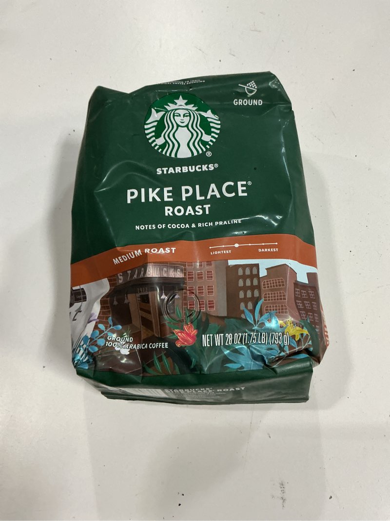 Condition photo showing New/Like New for Best by 01/25/26 Starbucks Ground Coffee, Medium Roast Coffee, Pike Place Roast, 100% Arabica, 1 Bag (28 Oz)