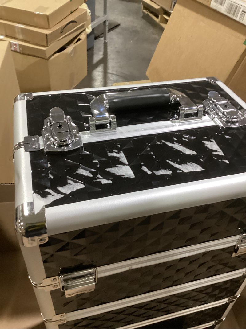 Condition photo showing New/Like New for Stagiant Rolling Makeup Case Cosmetology Case on Wheels 4 in 1 Large Cosmetic Organizer Train Case Makeup Travel Case with Key Swivel Wheels Nail Artist Salon Storage Traveling Cart Trunk Black