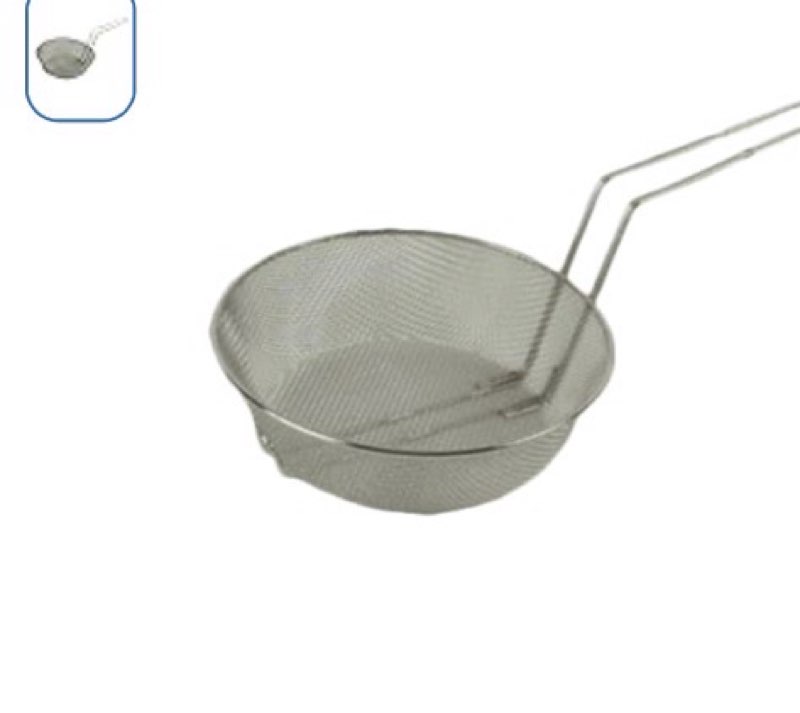 fse slcb012f culinary basket, 12" dia. x 3" deep, fine mesh, round, welded handle, heavy nickel plated