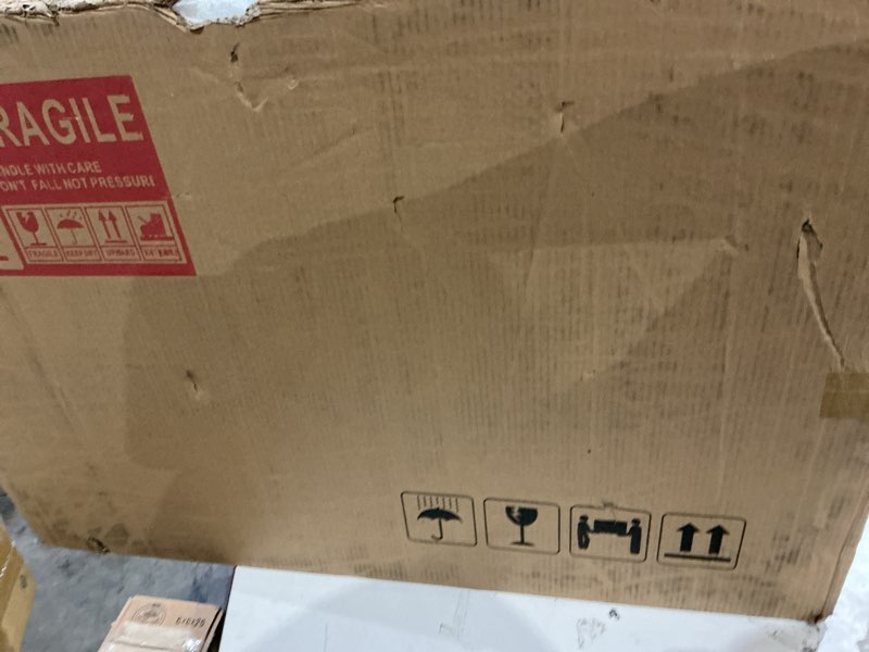 Condition photo showing As Is for 24x36 inch gold led bathroom mirror with lights, adjustable 3000k/4500k/6000k, wall mounted lighted bathroom vanity mirror, stepless dimmable, anti-fog, memory, horizontal/vertical gold 24"l x 36"w