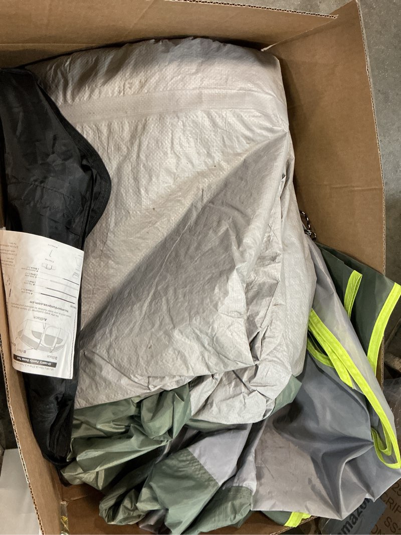 Condition photo showing As Is for campros cp tent 8 person camping tents, weather resistant family tent, 5 large mesh windows, double layer, divided curtain for separated room, portable with carry bag light green